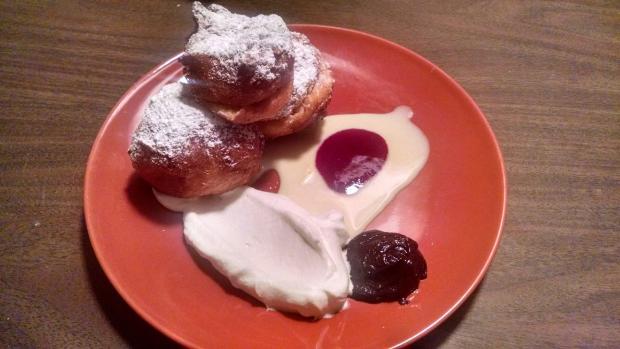 beignets served with, homemade whipped cream     ala Jamie and dipping sauces ala Tim (thanks guys)